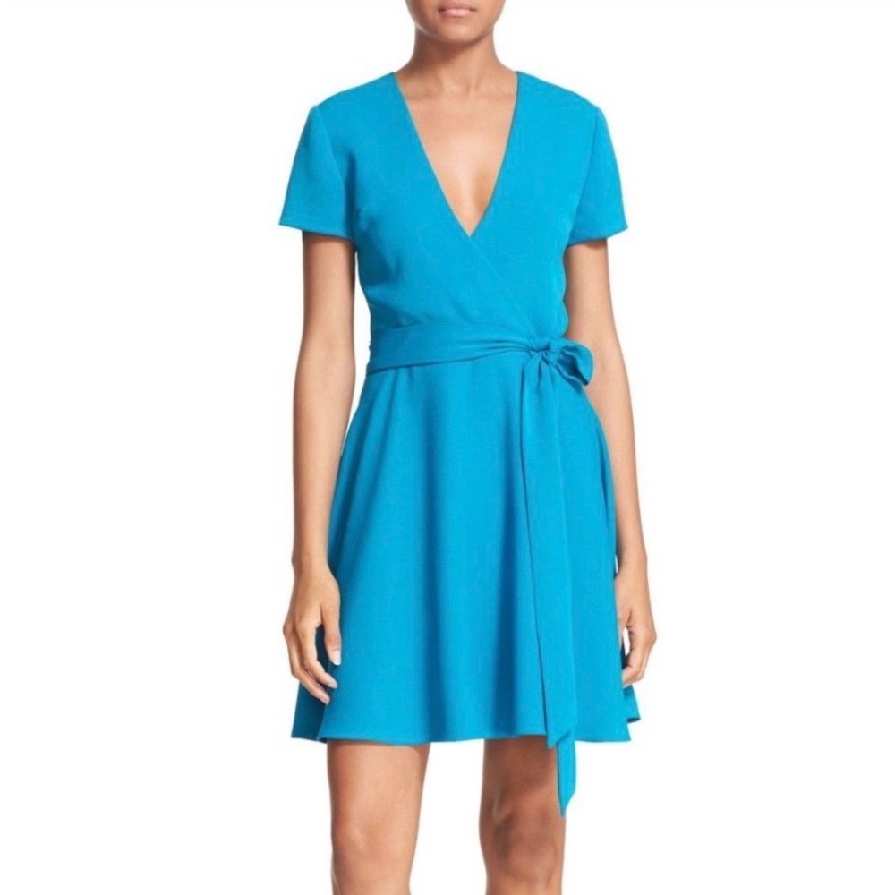 Alice + Olivia Turquoise Wrap Mini Dress with Tie Waist